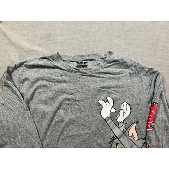 Tom Jerry Shirt Boys 3XL Grey Long Sleeve Pullover Tee Unisex Kids Youth - Picture 2 of 8
